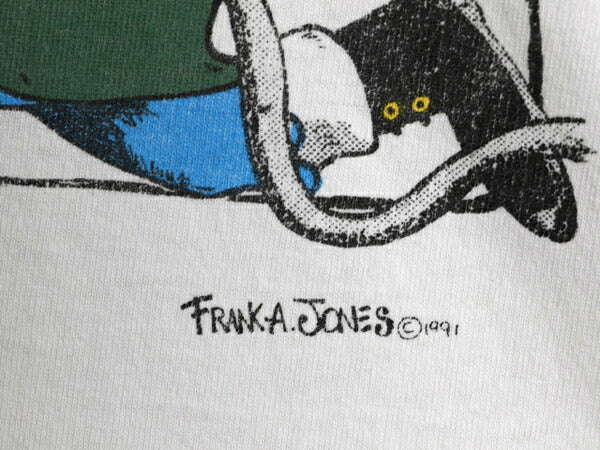 90s USA製 ジョーク ファイヤーマン キャラクター イラスト プリント Tシャツ メンズ L / 古着 オールド グラフィック シングルステッチ 白