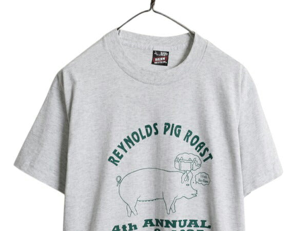 90s USA製 ブタ ジョーク イラスト プリント Tシャツ メンズ L 古着 オールド グラフィック アニマル シングルステッチ カットソー グレー