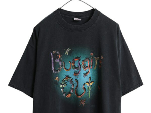 00s 虫 昆虫 アート イラスト プリント Tシャツ メンズ XL オールド メッセージ グラフィック ヘビーウェイト 大きいサイズ 黒 カットソー
