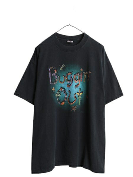 00s 虫 昆虫 アート イラスト プリント Tシャツ メンズ XL オールド メッセージ グラフィック ヘビーウェイト 大きいサイズ 黒 カットソー