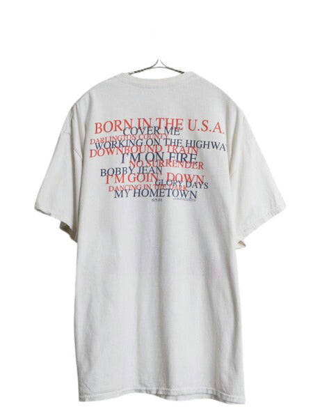 ブルーススプリングスティーン イラスト プリント Tシャツ メンズ XL 程/ 古着 ロック バンド グラフィック オフィシャル 大きいサイズ 白