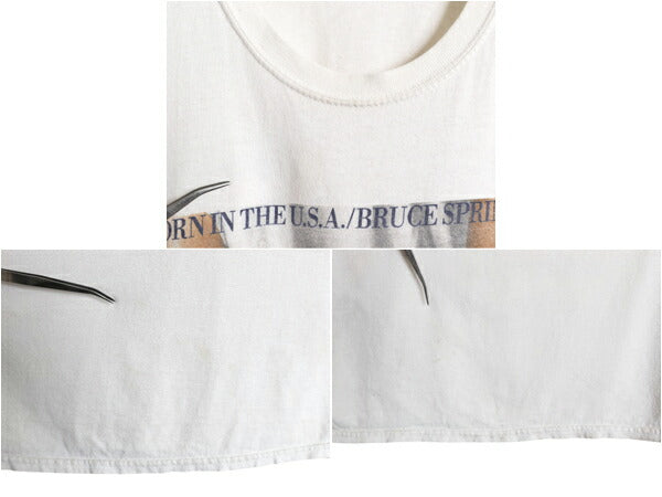 ブルーススプリングスティーン イラスト プリント Tシャツ メンズ XL 程/ 古着 ロック バンド グラフィック オフィシャル 大きいサイズ 白