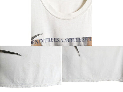 ブルーススプリングスティーン イラスト プリント Tシャツ メンズ XL 程/ 古着 ロック バンド グラフィック オフィシャル 大きいサイズ 白