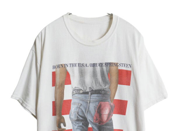 ブルーススプリングスティーン イラスト プリント Tシャツ メンズ XL 程/ 古着 ロック バンド グラフィック オフィシャル 大きいサイズ 白