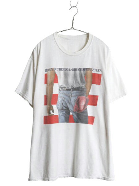 ブルーススプリングスティーン イラスト プリント Tシャツ メンズ XL 程/ 古着 ロック バンド グラフィック オフィシャル 大きいサイズ 白