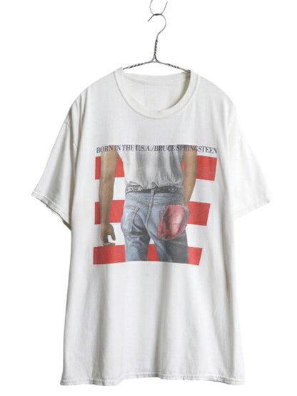 ブルーススプリングスティーン イラスト プリント Tシャツ メンズ XL 程/ 古着 ロック バンド グラフィック オフィシャル 大きいサイズ 白