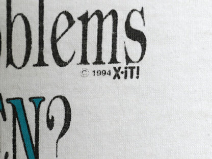 90s メッセージ ジョーク プリント Tシャツ メンズ レディース L 小さめ M 程 古着 オールド グラフィック シングルステッチ カットソー 白
