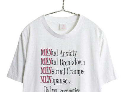 90s メッセージ ジョーク プリント Tシャツ メンズ レディース L 小さめ M 程 古着 オールド グラフィック シングルステッチ カットソー 白