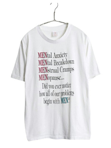 90s メッセージ ジョーク プリント Tシャツ メンズ レディース L 小さめ M 程 古着 オールド グラフィック シングルステッチ カットソー 白