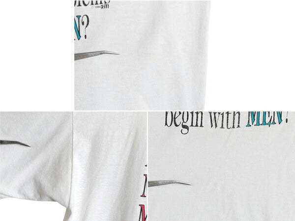 90s メッセージ ジョーク プリント Tシャツ メンズ レディース L 小さめ M 程 古着 オールド グラフィック シングルステッチ カットソー 白