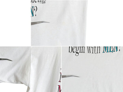 90s メッセージ ジョーク プリント Tシャツ メンズ レディース L 小さめ M 程 古着 オールド グラフィック シングルステッチ カットソー 白