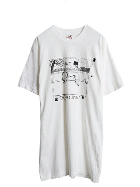 90s USA製 ネコ アート イラスト プリント Tシャツ メンズ XL オールド アニマル メッセージ グラフィック シングルステッチ 大きいサイズ