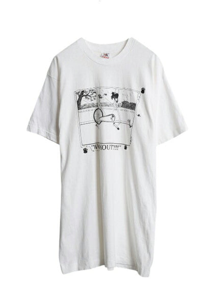 90s USA製 ネコ アート イラスト プリント Tシャツ メンズ XL オールド アニマル メッセージ グラフィック シングルステッチ 大きいサイズ