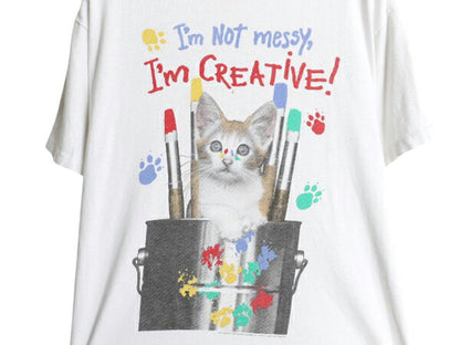 90s USA製 ネコ アート イラスト プリント Tシャツ メンズ レディース M オールド メッセージ アニマル グラフィック シングルステッチ 白