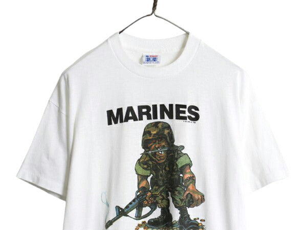 80s USA製 USMC ジョーク キャラクター イラスト プリント Tシャツ メンズ L ヴィンテージ ミリタリー ムービー パロディ シングルステッチ