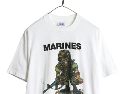80s USA製 USMC ジョーク キャラクター イラスト プリント Tシャツ メンズ L ヴィンテージ ミリタリー ムービー パロディ シングルステッチ