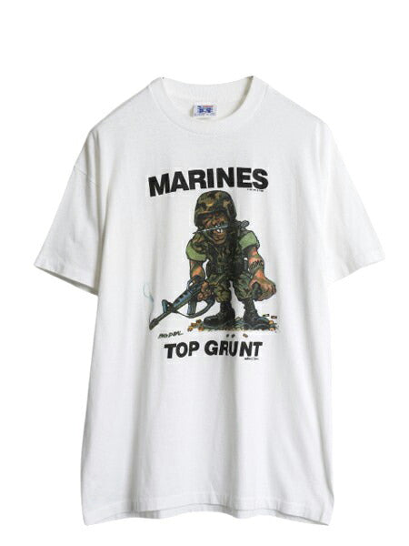 80s USA製 USMC ジョーク キャラクター イラスト プリント Tシャツ メンズ L ヴィンテージ ミリタリー ムービー パロディ シングルステッチ