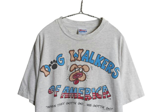 90s USA製 イヌ メッセージ イラスト プリント Tシャツ メンズ XL オールド アニマル キャラクター シングルステッチ 大きいサイズ 企業物
