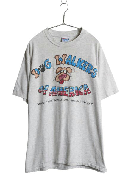 90s USA製 イヌ メッセージ イラスト プリント Tシャツ メンズ XL オールド アニマル キャラクター シングルステッチ 大きいサイズ 企業物