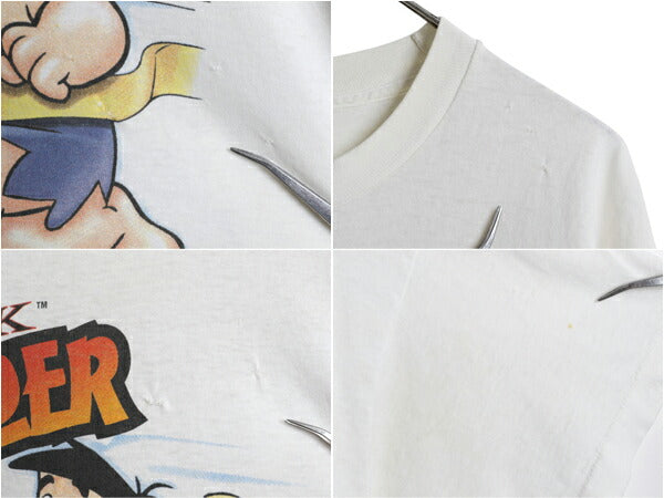 90s フリントストーン 両面 イラスト プリント 半袖 Tシャツ メンズ L / 古着 オールド アニメ キャラクター グラフィック オフィシャル 白