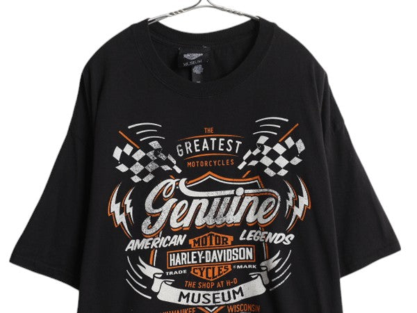 ハーレー ダビットソン 両面 プリント Tシャツ メンズ XXL / オフィシャル ヘビーウェイト バイク イラスト グラフィック 黒 大きいサイズ