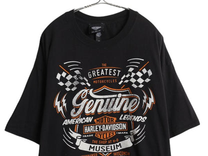 ハーレー ダビットソン 両面 プリント Tシャツ メンズ XXL / オフィシャル ヘビーウェイト バイク イラスト グラフィック 黒 大きいサイズ