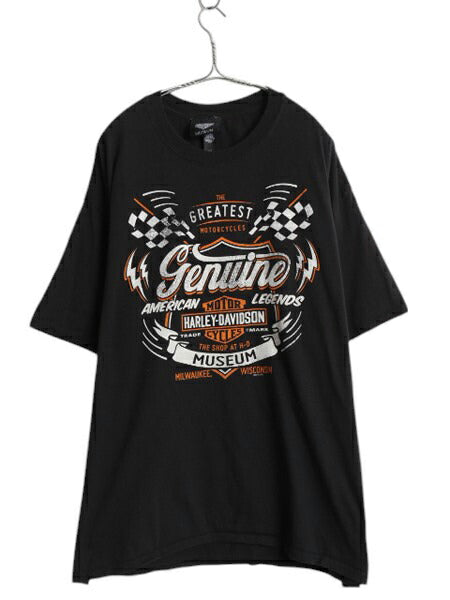 ハーレー ダビットソン 両面 プリント Tシャツ メンズ XXL / オフィシャル ヘビーウェイト バイク イラスト グラフィック 黒 大きいサイズ