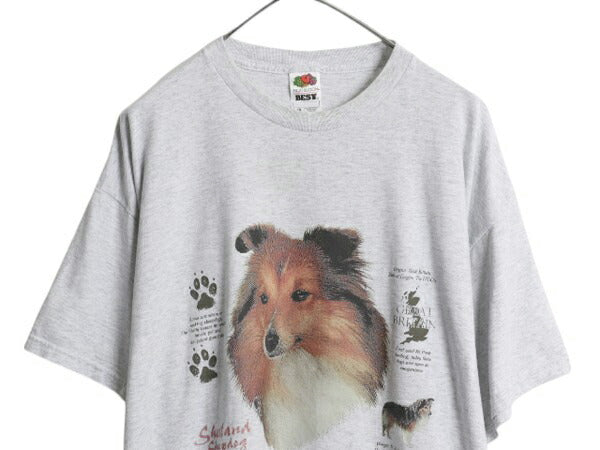 00s ドッグ アート イラスト プリント Tシャツ メンズ 2XL オールド アニマル 犬 キャラクター グラフィック 大きいサイズ ヘビーウェイト