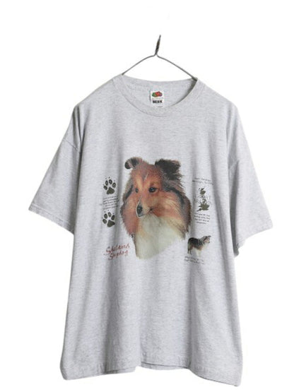 00s ドッグ アート イラスト プリント Tシャツ メンズ 2XL オールド アニマル 犬 キャラクター グラフィック 大きいサイズ ヘビーウェイト