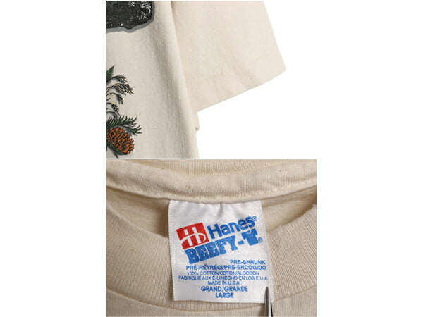 90s USA製 アニマル イラスト 両面 プリント Tシャツ メンズ L オールド グラフィック アート メッセージ シングルステッチ ヘビーウェイト