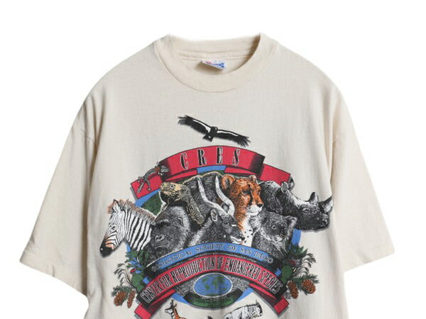 90s USA製 アニマル イラスト 両面 プリント Tシャツ メンズ L オールド グラフィック アート メッセージ シングルステッチ ヘビーウェイト