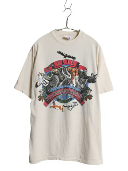 90s USA製 アニマル イラスト 両面 プリント Tシャツ メンズ L オールド グラフィック アート メッセージ シングルステッチ ヘビーウェイト