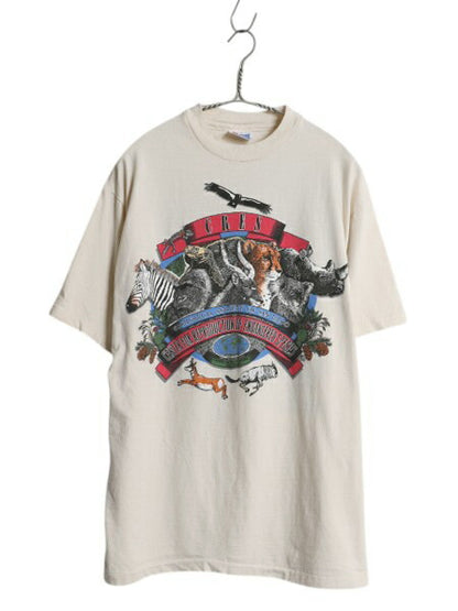 90s USA製 アニマル イラスト 両面 プリント Tシャツ メンズ L オールド グラフィック アート メッセージ シングルステッチ ヘビーウェイト