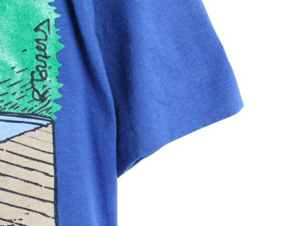 90s USA製 ジョーク キャラクター イラスト プリント Tシャツ メンズ M 古着 オールド グラフィック フィッシング シングルステッチ アート