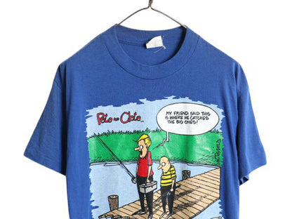 90s USA製 ジョーク キャラクター イラスト プリント Tシャツ メンズ M 古着 オールド グラフィック フィッシング シングルステッチ アート