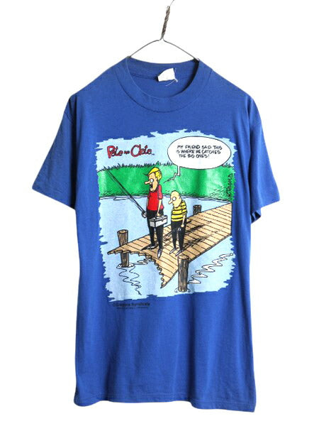 90s USA製 ジョーク キャラクター イラスト プリント Tシャツ メンズ M 古着 オールド グラフィック フィッシング シングルステッチ アート