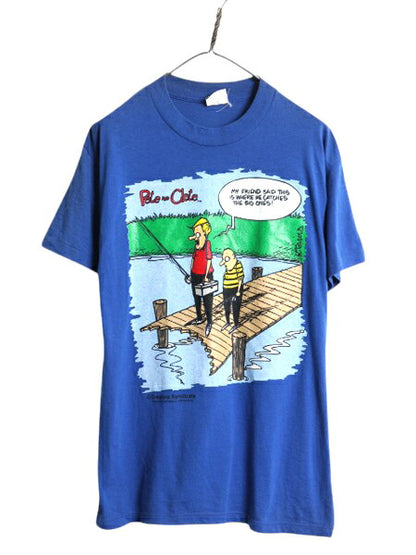 90s USA製 ジョーク キャラクター イラスト プリント Tシャツ メンズ M 古着 オールド グラフィック フィッシング シングルステッチ アート