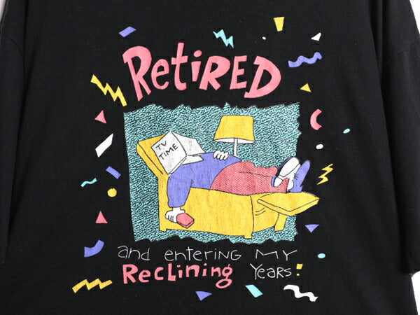 90s USA製 ジョーク イラスト プリント Tシャツ メンズ XL オールド キャラクター グラフィック アート シングルステッチ 大きいサイズ 黒