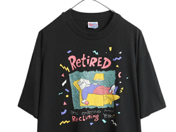 90s USA製 ジョーク イラスト プリント Tシャツ メンズ XL オールド キャラクター グラフィック アート シングルステッチ 大きいサイズ 黒