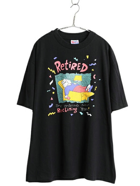 90s USA製 ジョーク イラスト プリント Tシャツ メンズ XL オールド キャラクター グラフィック アート シングルステッチ 大きいサイズ 黒
