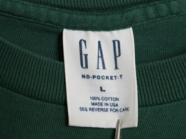 90s USA製 オールド ギャップ 無地 半袖 Tシャツ メンズ L / 古着 旧タグ 当時物 ヘビーウェイト コットン シングルステッチ シンプル 緑