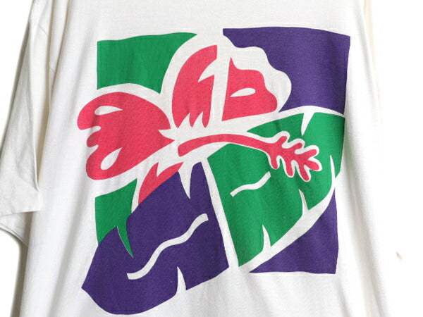 90s USA製 オールド ギャップ アート イラスト プリント Tシャツ メンズ XL グラフィック フラワー ボタニカル トロピカル 大きいサイズ 白