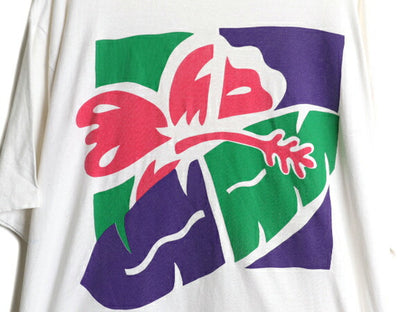 90s USA製 オールド ギャップ アート イラスト プリント Tシャツ メンズ XL グラフィック フラワー ボタニカル トロピカル 大きいサイズ 白