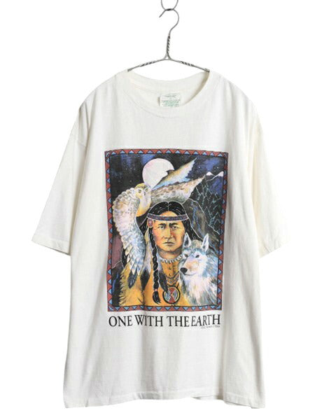 90s USA製 ネイティブ アニマル アート イラスト プリント Tシャツ メンズ XL 古着 オールド グラフィック 大きいサイズ シングルステッチ