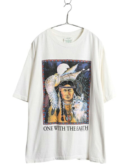 90s USA製 ネイティブ アニマル アート イラスト プリント Tシャツ メンズ XL 古着 オールド グラフィック 大きいサイズ シングルステッチ