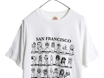 00s おっぱい イラスト プリント Tシャツ メンズ L / オールド エロ 下ネタ ジョーク アート グラフィック キャラクター ヘビーウェイト 白
