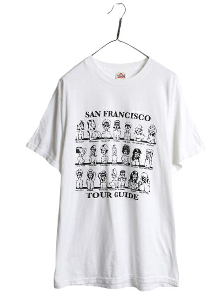 00s おっぱい イラスト プリント Tシャツ メンズ L / オールド エロ 下ネタ ジョーク アート グラフィック キャラクター ヘビーウェイト 白