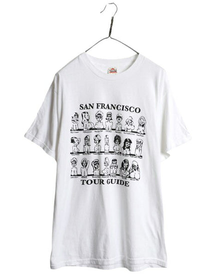 00s おっぱい イラスト プリント Tシャツ メンズ L / オールド エロ 下ネタ ジョーク アート グラフィック キャラクター ヘビーウェイト 白