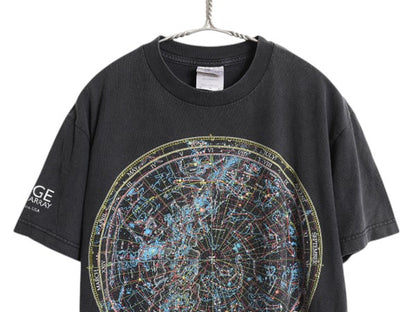 90s 星座 アート イラスト プリント Tシャツ メンズ M / 古着 オールド グラフィック サイエンス 宇宙 天体地図 ヘビーウェイト 黒 当時物