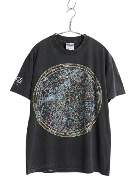 90s 星座 アート イラスト プリント Tシャツ メンズ M / 古着 オールド グラフィック サイエンス 宇宙 天体地図 ヘビーウェイト 黒 当時物